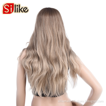 Wholesale Long Ombre Brown Black Machine Made Wig For Black Women Daily Use Heat Resistant Synthetic Body Wave Haircut Wigs